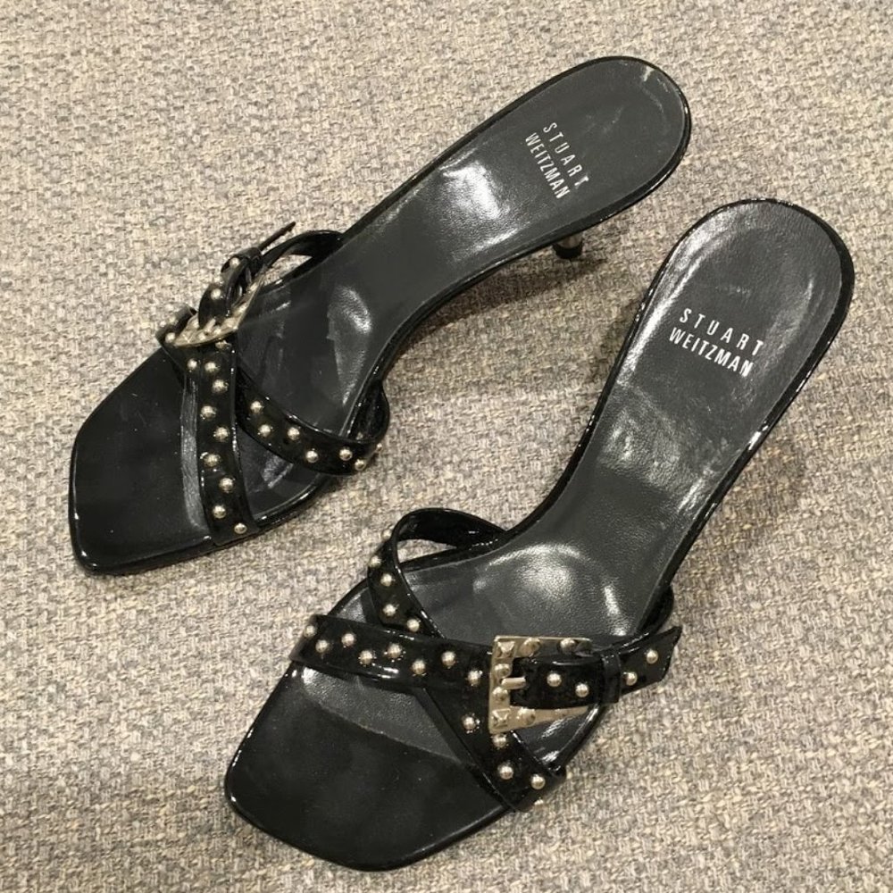 Stuart Weitzman Black Buckled Slides Size 7